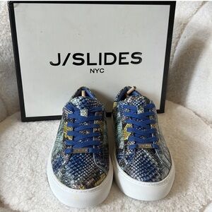 NWT- J Slides Embroidered Leather Sneakers